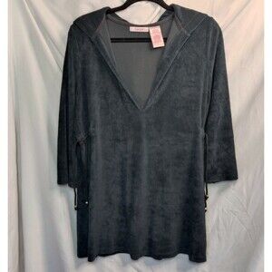 Raviya Womens‎ Velvet Hoodie Dress V-Neck Black 3/4 Sleeve Cotton Size Large